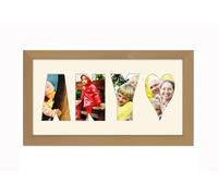 Personalised Photo Frame any Name Word 3 to 9 letters Single Mounted Unique Birthday Picture Gift Present (Oak Finish Cream Mount, 3 Letter with Heart)