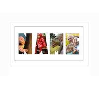 Personalised Photo Frame any Name Word 3 to 9 letters Single Mounted Unique Birthday Picture Gift Present (White Finish White Mount, 4 Letter)