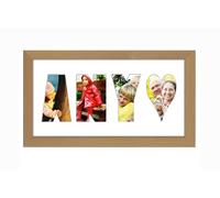 Personalised Photo Frame any Name Word 3 to 9 letters Single Mounted Unique Birthday Picture Gift Present (Oak Finish White Mount, 3 Letter with Heart)