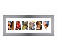 Personalised Photo Frame any Name Word 3 to 9 letters Single Mounted Unique Birthday Picture Gift Present (Brushed Silver White Mount, 6 Letter)