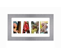 Personalised Photo Frame any Name Word 3 to 9 letters Single Mounted Unique Birthday Picture Gift Present (Brushed Silver White Mount, 4 Letter)