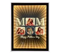 Personalised Photo Frame Infinity Mirror, Custom Mothers Day, Thanksgiving, Birthday Gifts for Mom, Desktop LED Night Light Makeup Mirror 2 in 1, Home Decoration Bedroom Office Living Room