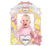 Personalised Photo Frame Ornament 2025 - Fast & Free 24h Customisation - Baby's First Christmas Ornaments for Tree - Custom Gift Wrapped Pink Picture-Frame Keepsake for Newborn Babies, Infants