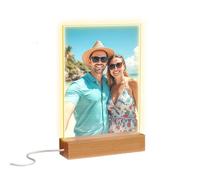 Personalised Photo Frame Plaque with Multi-Colour LED Wooden Base - Custom Clear Acrylic Picture Display A4 +/- (240mm x 327mm) - Light-Up Gift for Him, Her, Couples or Family