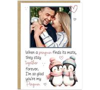Personalised Photo Happy Valentines Day Cards for Couples Boyfriend Girlfriend - Custom Own Names, Heart, Penguin Designs - Funny Love Greeting Cards A5 (Penguin Finds a Mate)