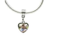 Personalised Photo Heart Charm for European Bracelets - Custom Jewelry Gift with Custom Picture Sealed Under Glass - Unique Memory Keepsake - Gift Mum, Wife, Daughter, Girlfriend Christmas Birthday