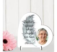 Personalised Photo Heart Plaque, Memorial Acrylic or MDF, Custom Tribute, Available in Small, Medium, Large With Stand (Large 18.5cm x 19cm, Mdf Wood Indoor Use Only)