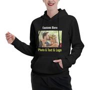 Personalised Photo Hoodies for Women Men Custom Pullover Hoodie with Logo Picture Text Print, Black Casual Sports Hooded Sweatshirt with Pocket, Gifts for Couples Lovers Boyfriends Girlfriend, 2XL