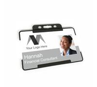 Personalised Photo ID Card with Your Business Company Logo Rigid Card Holder and Lanyard. Grey Printed Band Customise Various Colour Options