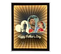 Personalised Photo Infinity Mirror, Custom Fathers Day, Thanksgiving, Birthday Gifts for Dad, Desktop LED Night Light Makeup Mirror 2 in 1, Home Decoration Bedroom Office Living Room