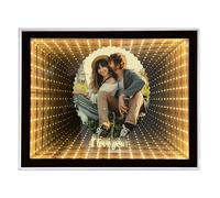 Personalised Photo Infinity Mirror, Desktop LED Night Light Makeup Mirror 2 in 1, Customized Photo Frame Gifts for Couples, Family, Friends, Home Decoration Bedroom Office Living Room