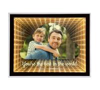 Personalised Photo Infinity Mirror, Desktop LED Night Light Makeup Mirror 2 in 1, Customized Photo Frame Gifts for Couples, Family, Friends, Home Decoration Bedroom Office Living Room