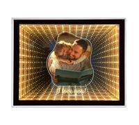 Personalised Photo Infinity Mirror, Desktop LED Night Light Makeup Mirror 2 in 1, Customized Photo Frame Gifts for Couples, Family, Friends, Home Decoration Bedroom Office Living Room