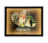 Personalised Photo Infinity Mirror, Desktop LED Night Light Makeup Mirror 2 in 1, Customized Photo Frame Gifts for Couples, Family, Friends, Home Decoration Bedroom Office Living Room