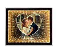 Personalised Photo Infinity Mirror, Desktop LED Night Light Makeup Mirror 2 in 1, Customized Photo Frame Gifts for Couples, Family, Friends, Home Decoration Bedroom Office Living Room