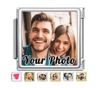 Personalised Photo Italian Charm Link Silver Fits 9mm Modular Italian Style Bracelet, Custom Picture Gifts for Mom, Wife, Girlfriend