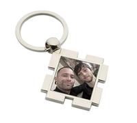 Personalised Photo Jigsaw Keyring with Custom Engraving on the Back, Metal Frame, Double-Sided Design