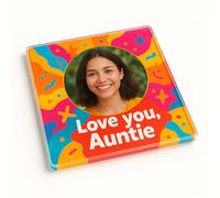 Personalised Photo Joyful Frame Acrylic Coaster Gift for Auntie - Vibrant Personalised Design with Playful Colours and Modern Look