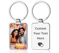Personalised Photo Keepsake Custom Keyring - Engraved Text, Quality Gifts for Women, Men, Dad, Mom, Couple, Birthday, Christmas, Valentine's Day (A-silver Round text)