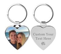 Personalised Photo Keyring Custom Key ring Engraved Text Keychain Gift for Grandad Mum Dad Men Birthdays Fathers Day Mothers Day Christmas Anniversary Day (HEART)