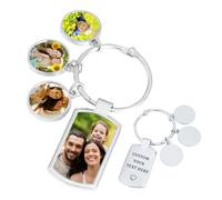 Personalised Photo Keyring Custom Key ring Engraved Text Keychain Gift for Grandad Mum Dad Men Birthdays Fathers Day Mothers Day Christmas Anniversary Day (Four-image keychain)