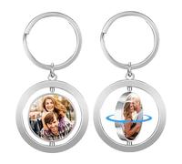 Personalised Photo Keyring Custom Key ring Engraved Text Keychain Gift for Grandad Mum Dad Men Birthdays Fathers Day Mothers Day Christmas Anniversary Day (Full Circle Rotation)