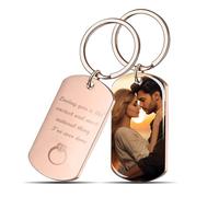 Personalised Photo Keyring, Custom Name Keychain, Engraved Keyring Gift for Him, Her, Birthdays, Mother's Day, Father's Day, Valentines Day Gift (Rose Gold)