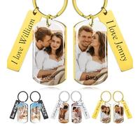 Personalised Photo Keyring, Custom Name Keychain, Engraved Keyring Gift for Him, Her, Birthdays, Mother's Day, Father's Day, Valentines Day Gift (Gold)