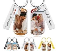 Personalised Photo Keyring, Custom Name Keychain, Engraved Keyring Gift for Him, Her, Birthdays, Mother's Day, Father's Day, Valentines Day Gift (Silver)