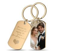 Personalised Photo Keyring, Custom Name Keychain, Engraved Keyring Gift for Him, Her, Birthdays, Mother's Day, Father's Day, Valentines Day Gift (Gold 2)