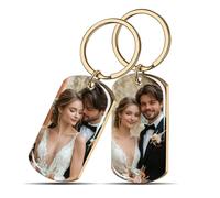 Personalised Photo Keyring, Custom Name Keychain, Engraved Keyring Gift for Him, Her, Birthdays, Mother's Day, Father's Day, Valentines Day Gift (Gold 3)