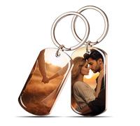 Personalised Photo Keyring, Custom Name Keychain, Engraved Keyring Gift for Him, Her, Birthdays, Mother's Day, Father's Day, Valentines Day Gift (Rose Gold 2)