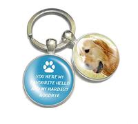 Personalised Photo Keyring Dog Memorial Gifts for Loss Love Pets Prints in Heaven Remembrance Poem Handmade Custom Keychain Keepsake-You were My Favourite Hello and My Hardest Goodbye (Blue)