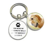 Personalised Photo Keyring Dog Memorial Gifts for Loss Love Pets Prints in Heaven Remembrance Poem Handmade Custom Keychain Keepsake-You were My Favourite Hello and My Hardest Goodbye (White)