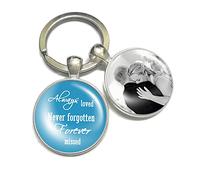 Personalised Photo Keyring Memorial Gifts for Dad Grandad Mum Nanny Grandma Loss Love Bereavemen Poem Handmade Custom Keychain Keepsake-Always Loved Never Forgotten Forever Missed (Blue)