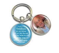 Personalised Photo Keyring Memorial Gifts for Dad Grandad Mum Nanny Grandma Loss Love in Heaven Heart Bereavement Remembrance Poem Handmade Custom Keychain Keepsake- Goodbyes are not Forever (Blue)