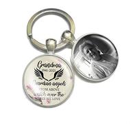 Personalised Photo Keyring Memorial Gifts for Loss Love Dad Mum Grandad Grandma Nanny in Heaven Wings Bereavement Remembrance Poem Handmade Custom Keychain Keepsake-Guardian Angels (Floral)