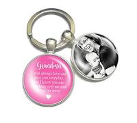 Personalised Photo Keyring Memorial Gifts for Women Nanny Grandma Loss Love in Heaven Bereavement Remembrance Poem Handmade Custom Keychain Keepsake-I Will Always Love and Miss You Everyday, (Pink)