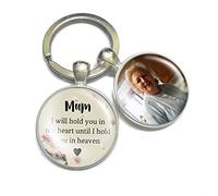 Personalised Photo Keyring Mother Memorial Gifts for Mum Loss Love Heart Bereavement Remembrance Poem Handmade Custom Keychain Keepsake-I Will Hold You in My Heart Until I Hold You in Heaven (Floral)