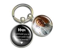 Personalised Photo Keyring Mother Memorial Gifts for Mum Loss Love Heart Bereavement Remembrance Poem Handmade Custom Keychain Keepsake-I Will Hold You in My Heart Until I Hold You in Heaven (Black)