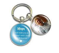 Personalised Photo Keyring Mother Memorial Gifts for Mum Loss Love Heart Bereavement Remembrance Poem Handmade Custom Keychain Keepsake-I Will Hold You in My Heart Until I Hold You in Heaven (Blue)