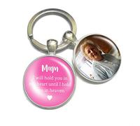 Personalised Photo Keyring Mother Memorial Gifts for Mum Loss Love Heart Bereavement Remembrance Poem Handmade Custom Keychain Keepsake-I will hold you in my heart until I hold you in heaven (Pink)