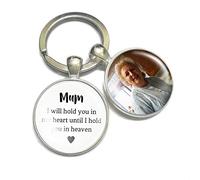 Personalised Photo Keyring Mother Memorial Gifts for Mum Loss Love Heart Bereavement Remembrance Poem Handmade Custom Keychain Keepsake-I Will Hold You in My Heart Until I Hold You in Heaven (White)