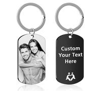 Personalised Photo Keyring - Personalised Gifts for Men - Engraved Text Keychain - Customised Gifts for Boyfriend & Dad - Memorial Gifts for Lovers on Valentine's Day, Father's Day (Black)