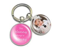 Personalised Photo Keyring This Daddy Belongs to Birthday Gift for Men Women Mummy Grandad Grandma Nanny Uncle Auntie Godmother Godfather Wife Hubby Husband Handmade Custom Keychain Keepsake (Pink)
