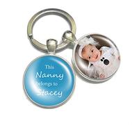 Personalised Photo Keyring This Daddy Belongs to Birthday Gift for Men Women Mummy Grandad Grandma Nanny Uncle Auntie Godmother Godfather Wife Hubby Husband Handmade Custom Keychain Keepsake (Blue)