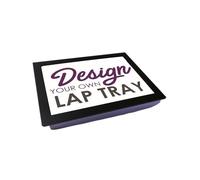 Personalised Photo Lap Tray with Cushion - Handmade in UK, Wooden Frame & Choice of Cushion Base Colours, Custom Lap Desk for Serving Food, Laptop Knee Table (Black Frame Midnight Purple Cushion Base)