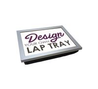 Personalised Photo Lap Tray with Cushion. Handmade in UK. Wooden Frame with Choice of Cushion Base Colours, Lap Desk for Serving Food, Laptop Knee Table (Silver Frame Black Cushion Base)