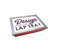 Personalised Photo Lap Tray with Cushion. Handmade in UK. Wooden Frame with Choice of Cushion Base Colours, Lap Desk for Serving Food, Laptop Knee Table (Silver Frame Red Cushion Base)