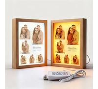Personalised Photo Light Box Frame - Custom Collage LED Night Light with Warm & White Light Modes, Wooden Shadow Box Frame, USB Powered, Unique Gift for Couples, Anniversary, Birthday, Valentines Day